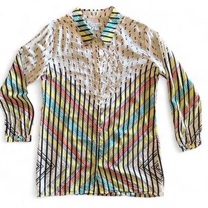 Charlie Jade 100% Silk Multicolor Geometric Blouse - Size Large